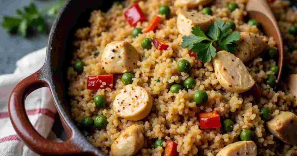 A bowl of Mexican arroz con pollo with chicken, yellow rice, and melted queso cheese.